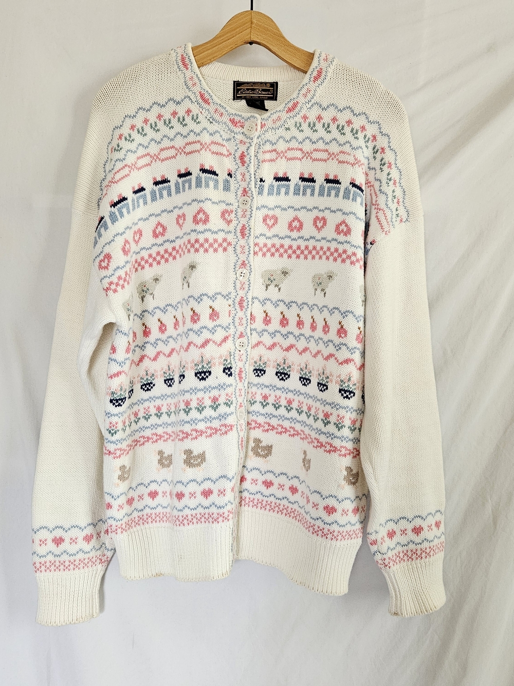 Vintage Eddie Bauer Fair Isle Cardigan Sweater Women L Cottagecore Coquette Girl